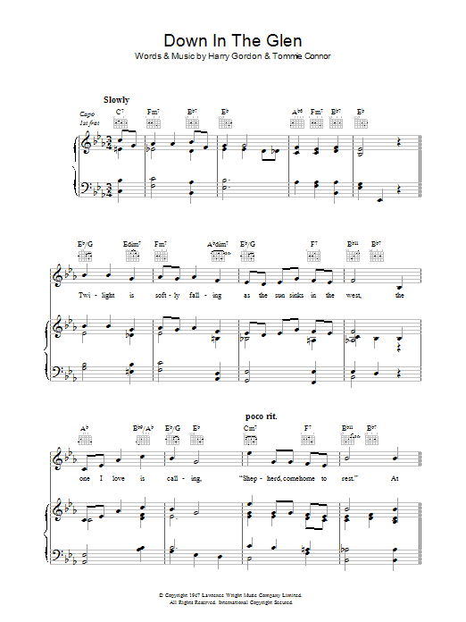 Learn to play Harry Gordon Down In The Glen sheet music for Piano, Vocal & Guitar Chords in minutes. Price: 7.8900$ Harry Gordon Down In The Glen sheet music notes and chords arranged for Piano, Vocal & Guitar Chords