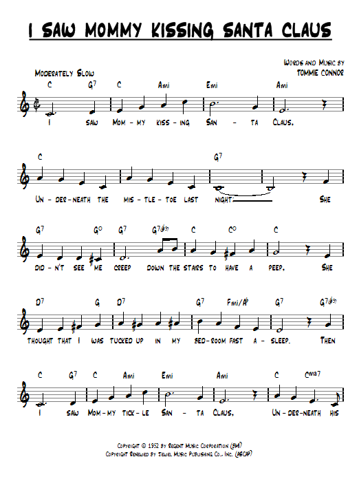 Tommie Connor I Saw Mommy Kissing Santa Claus sheet music notes and chords. Download Printable PDF.