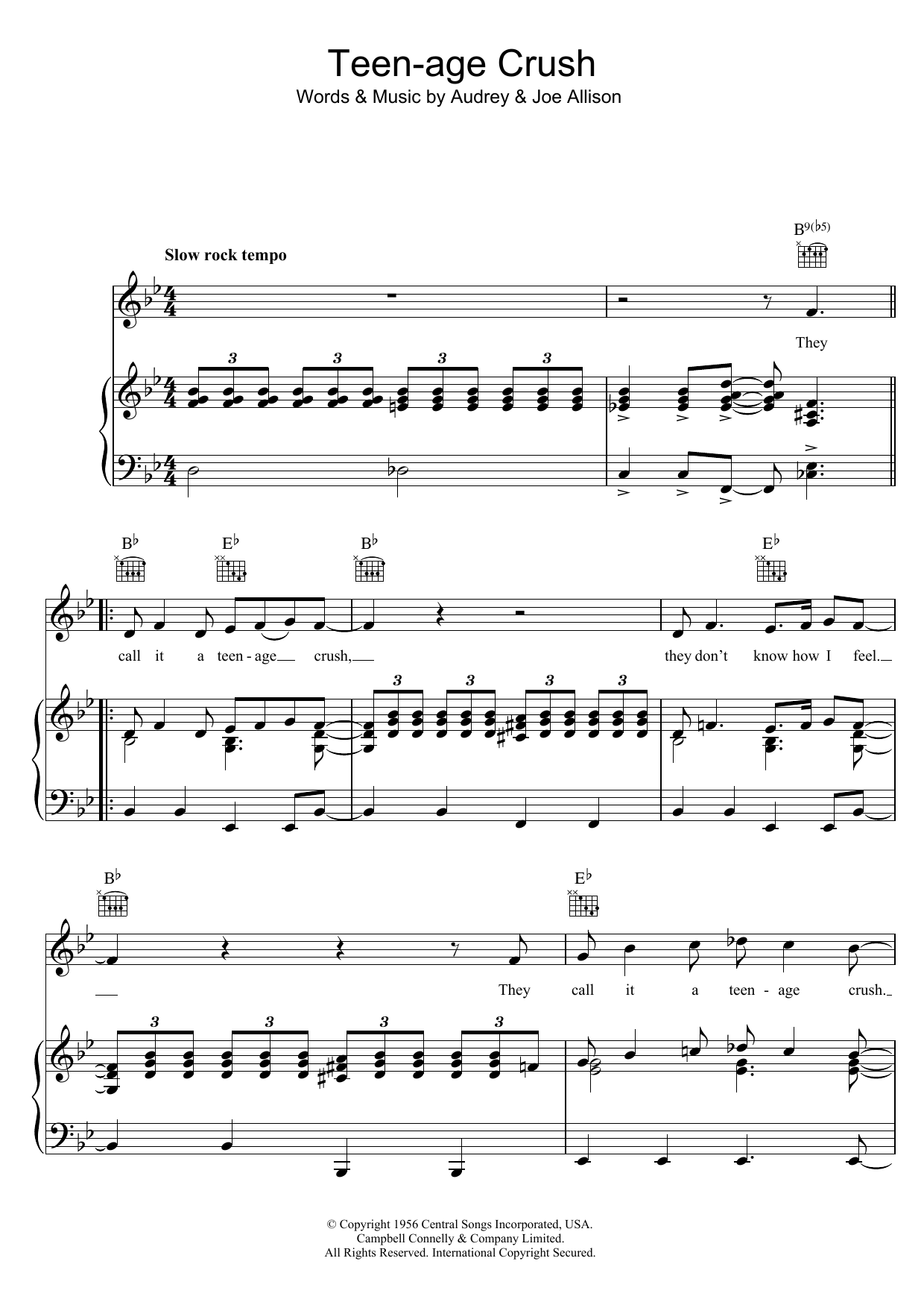 Tommy Sands Teen-Age Crush sheet music notes and chords arranged for Piano, Vocal & Guitar Chords