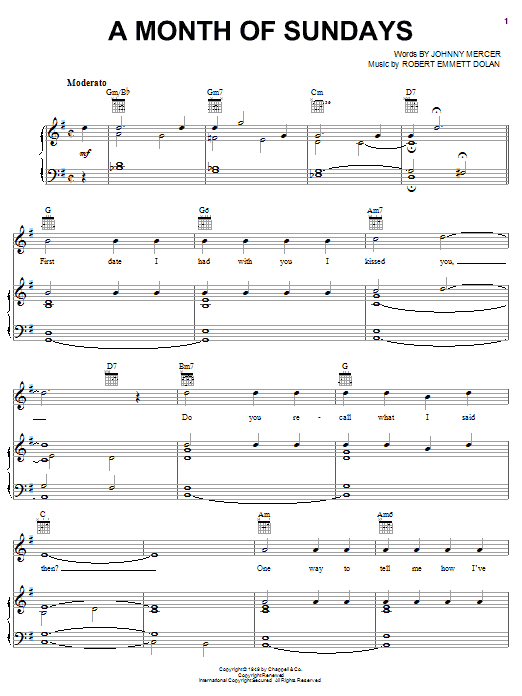 Learn to play Tommy Dorsey A Month Of Sundays sheet music for Piano, Vocal & Guitar Chords (Right-Hand Melody) in minutes. Price: 7.8900$ Tommy Dorsey A Month Of Sundays sheet music notes and chords arranged for Piano, Vocal & Guitar Chords (Right-Hand Melody)