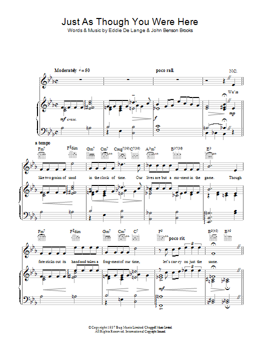 Learn to play Tommy Dorsey Just As Though You Were Here sheet music for Piano, Vocal & Guitar Chords in minutes. Price: 7.8900$ Tommy Dorsey Just As Though You Were Here sheet music notes and chords arranged for Piano, Vocal & Guitar Chords