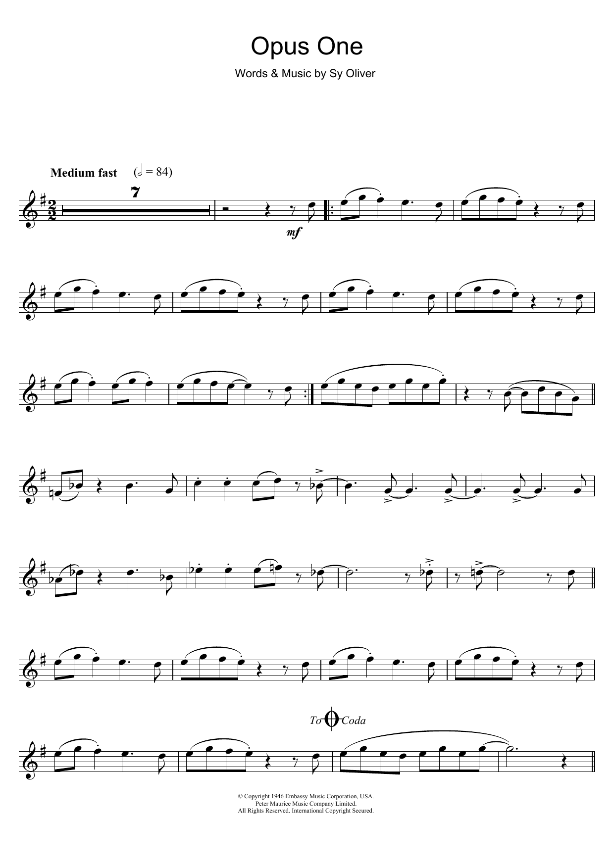 Tommy Dorsey Opus One sheet music notes and chords. Download Printable PDF.