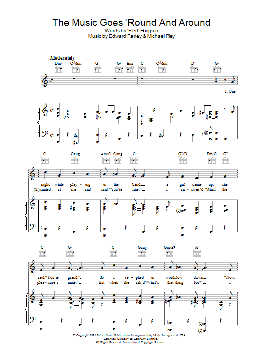Learn to play Tommy Dorsey The Music Goes Round And Around sheet music for Piano, Vocal & Guitar Chords in minutes. Price: 7.8900$ Tommy Dorsey The Music Goes Round And Around sheet music notes and chords arranged for Piano, Vocal & Guitar Chords
