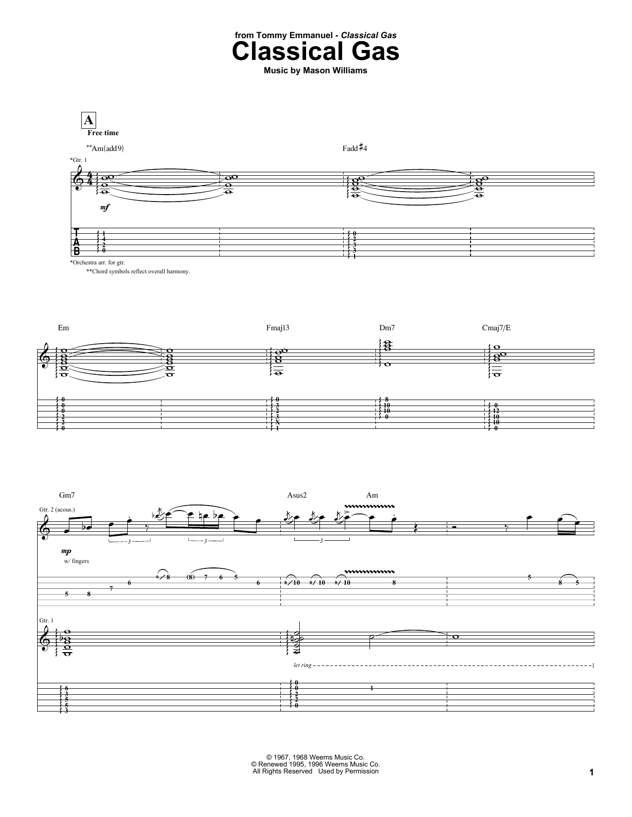 Learn to play Tommy Emmanuel Classical Gas sheet music for Guitar Tab in minutes. Price: 7.8900$ Tommy Emmanuel Classical Gas sheet music notes and chords arranged for Guitar Tab