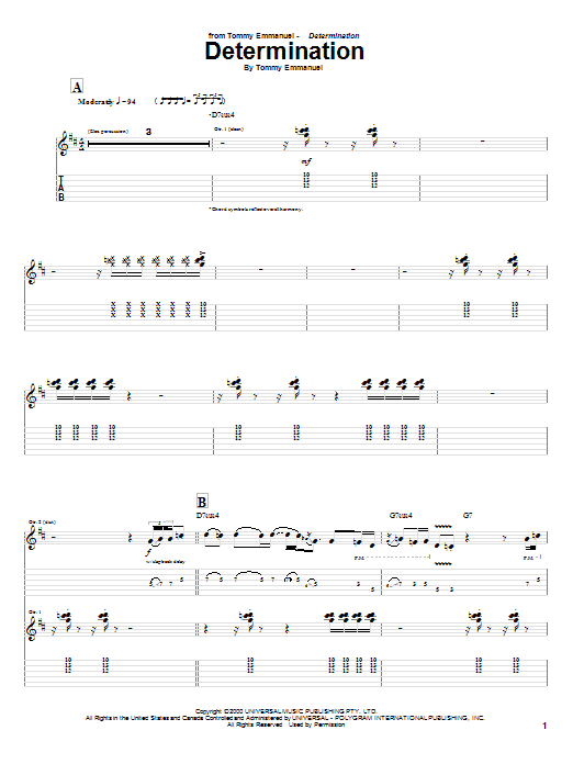 Learn to play Tommy Emmanuel Determination sheet music for Guitar Tab in minutes. Price: 7.8900$ Tommy Emmanuel Determination sheet music notes and chords arranged for Guitar Tab