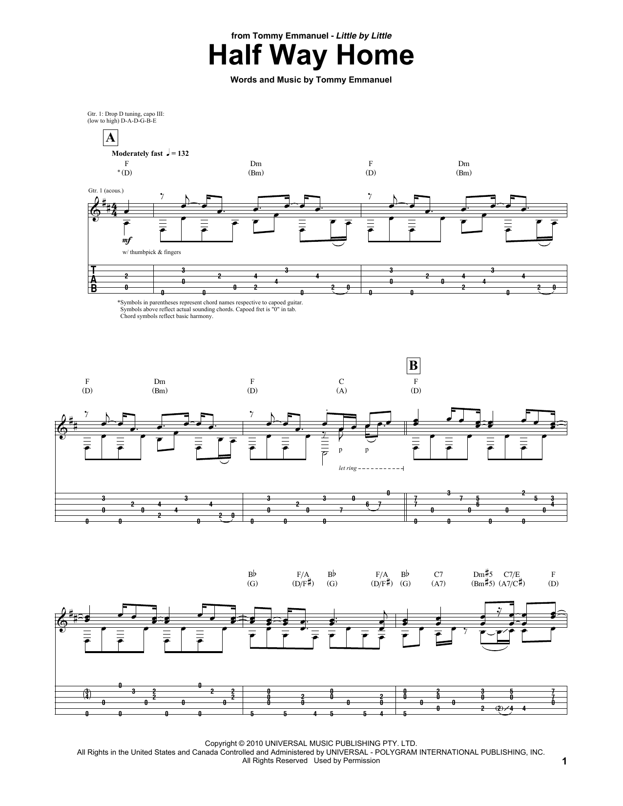Learn to play Tommy Emmanuel Half Way Home sheet music for Guitar Tab in minutes. Price: 7.8900$ Tommy Emmanuel Half Way Home sheet music notes and chords arranged for Guitar Tab