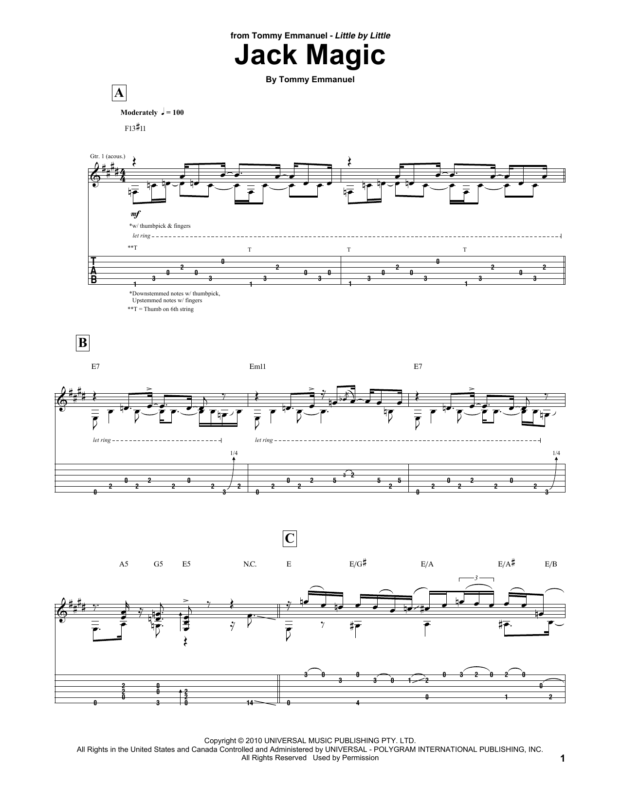 Learn to play Tommy Emmanuel Jack Magic sheet music for Guitar Tab in minutes. Price: 7.8900$ Tommy Emmanuel Jack Magic sheet music notes and chords arranged for Guitar Tab