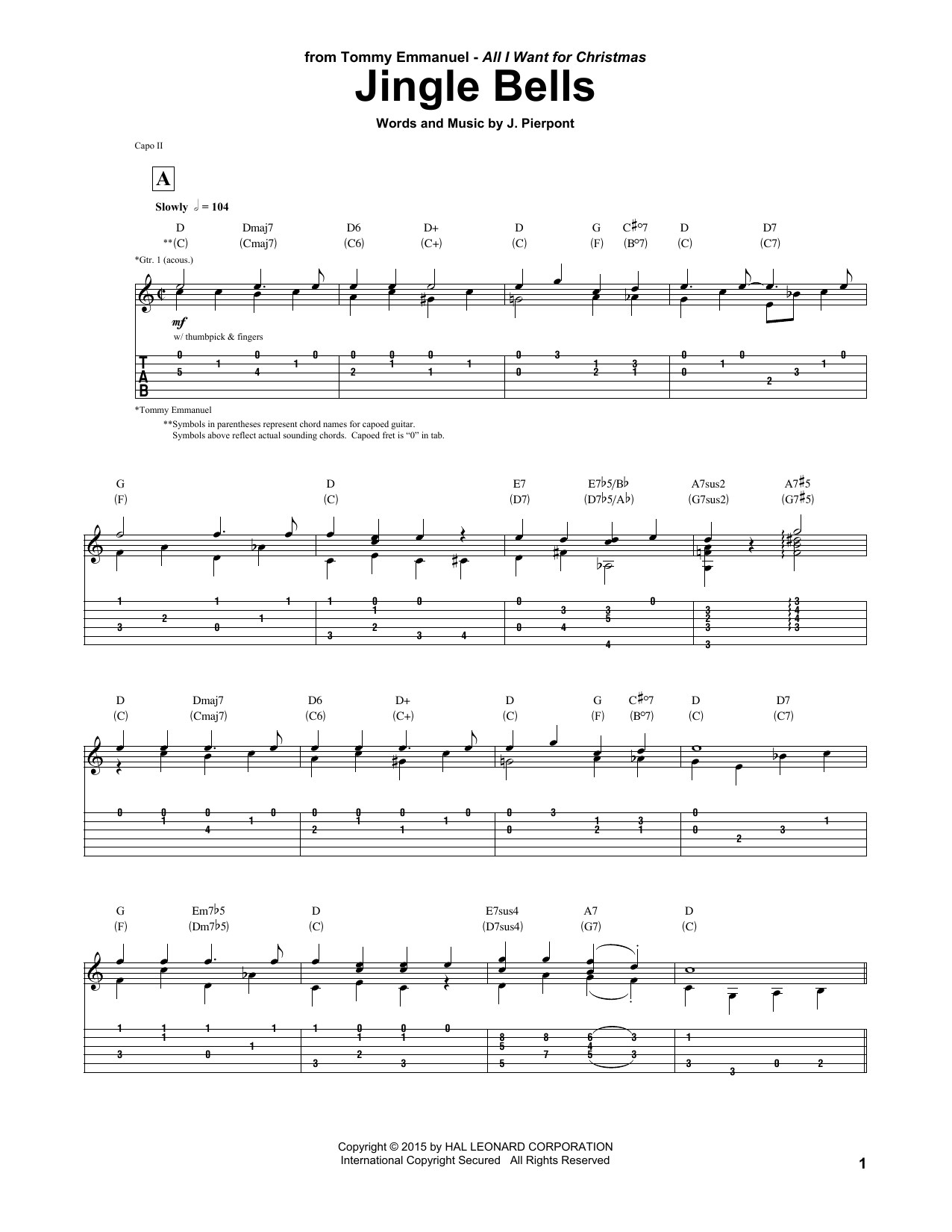 Learn to play Tommy Emmanuel Jingle Bells sheet music for Guitar Tab in minutes. Price: 7.8900$ Tommy Emmanuel Jingle Bells sheet music notes and chords arranged for Guitar Tab
