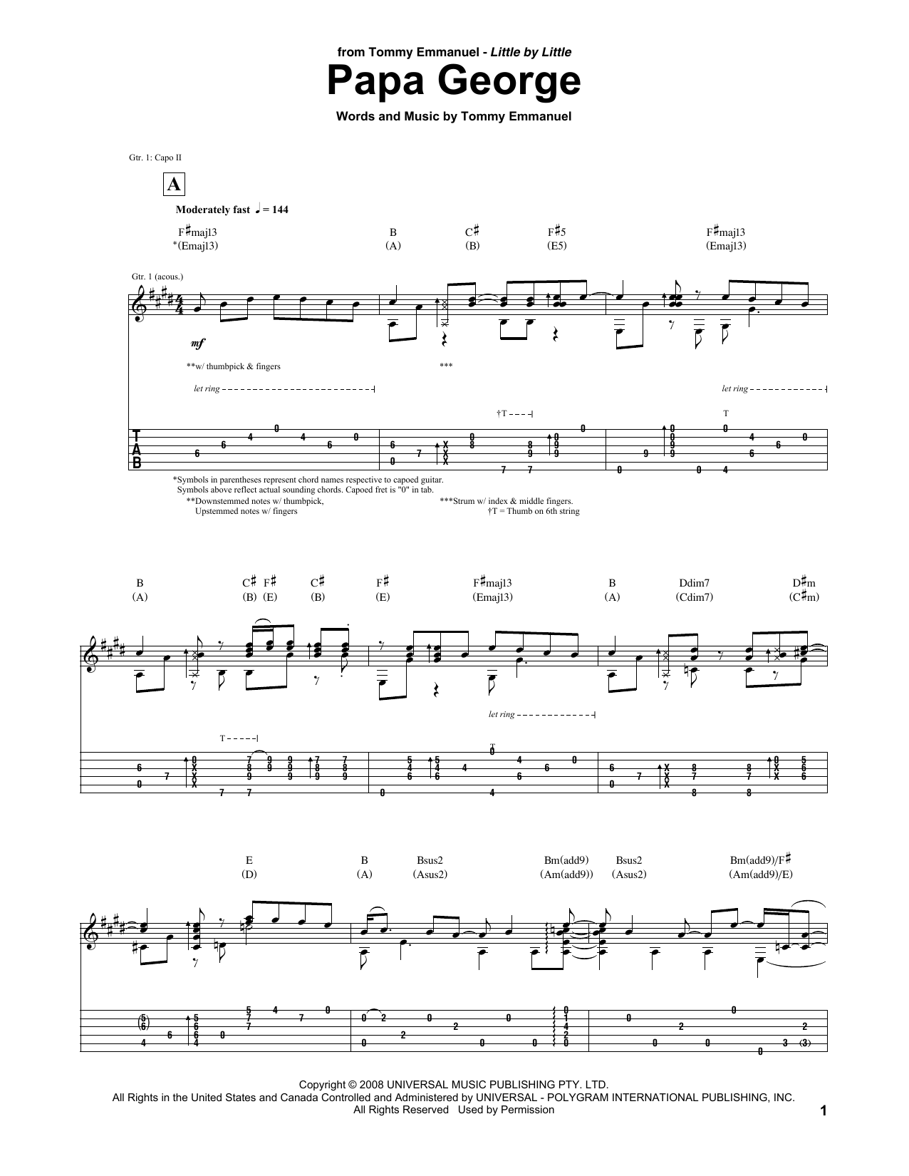 Learn to play Tommy Emmanuel Papa George sheet music for Guitar Tab in minutes. Price: 7.8900$ Tommy Emmanuel Papa George sheet music notes and chords arranged for Guitar Tab