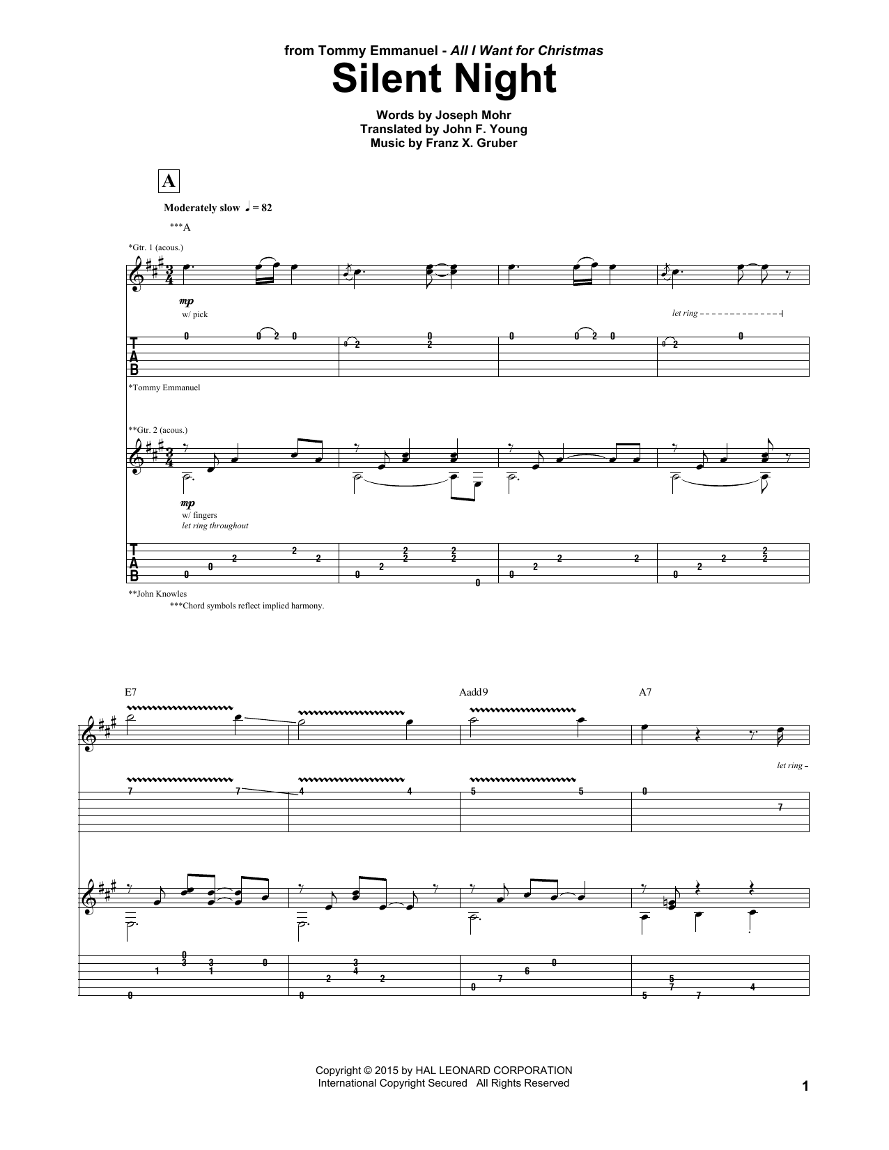 Tommy Emmanuel Silent Night sheet music notes and chords. Download Printable PDF.