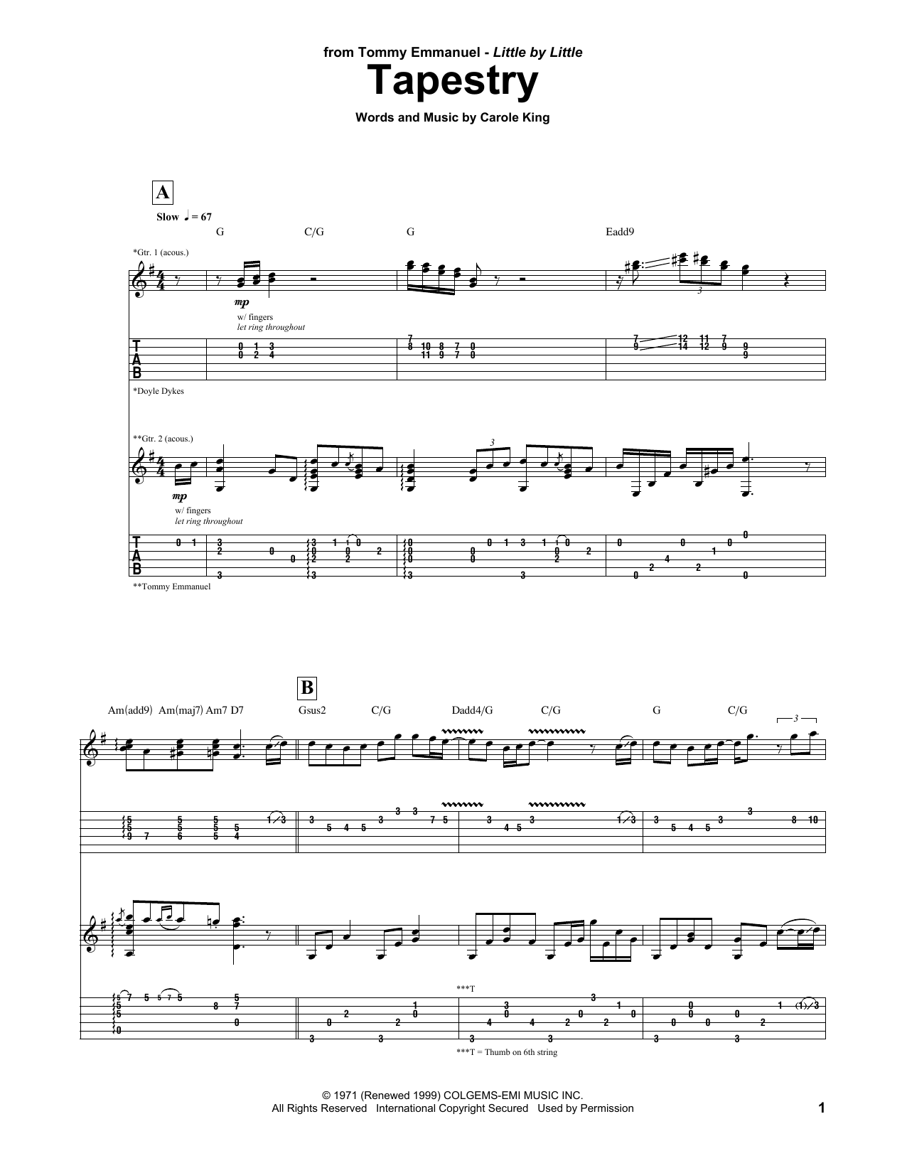 Tommy Emmanuel Tapestry sheet music notes and chords arranged for Guitar Tab