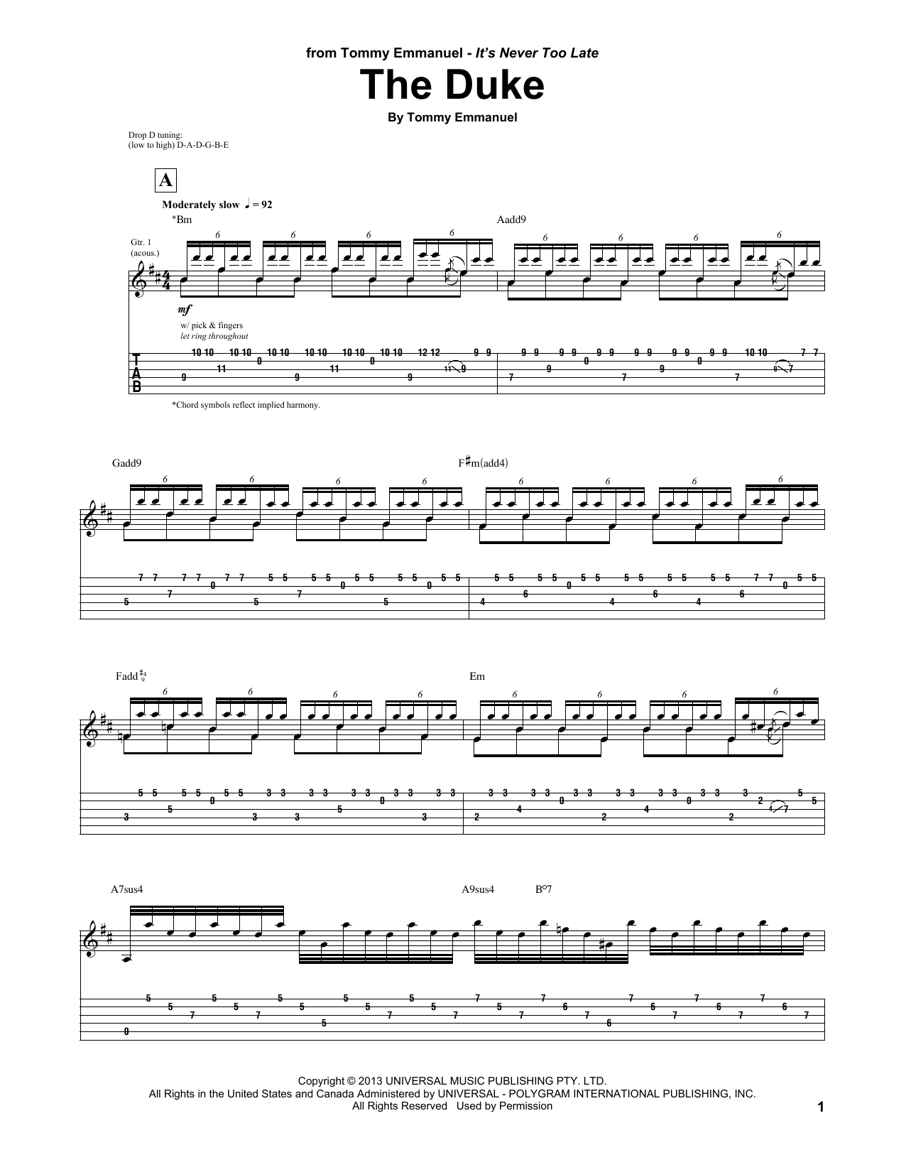 Tommy Emmanuel The Duke sheet music notes and chords. Download Printable PDF.