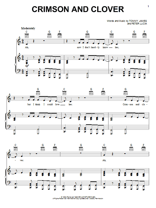 Tommy James And The Shondells Crimson And Clover sheet music notes and chords arranged for Piano, Vocal & Guitar Chords (Right-Hand Melody)