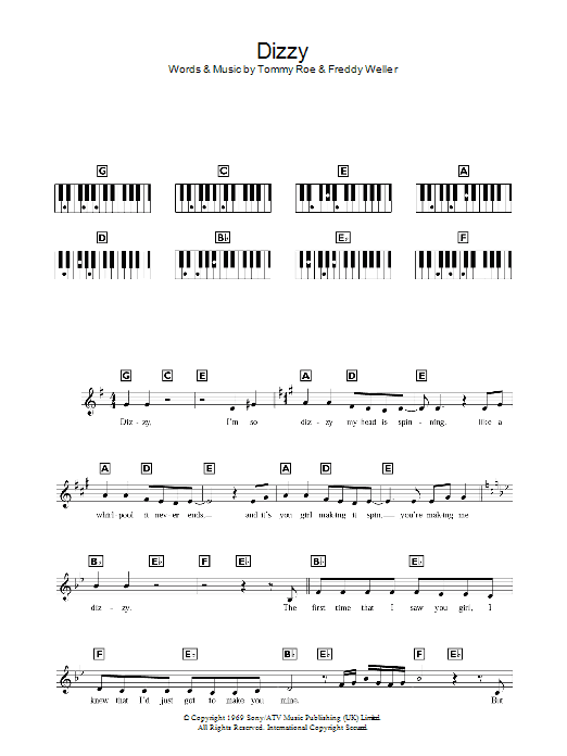 Tommy Roe Dizzy sheet music notes and chords. Download Printable PDF.