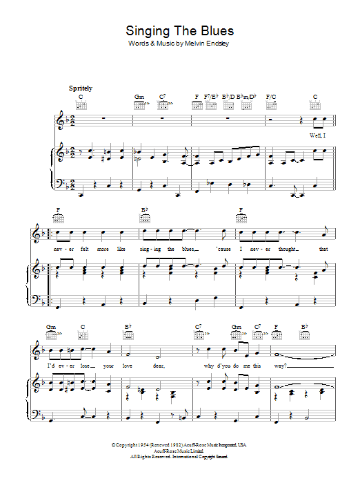 Tommy Steele Singing The Blues sheet music notes and chords arranged for Piano, Vocal & Guitar Chords