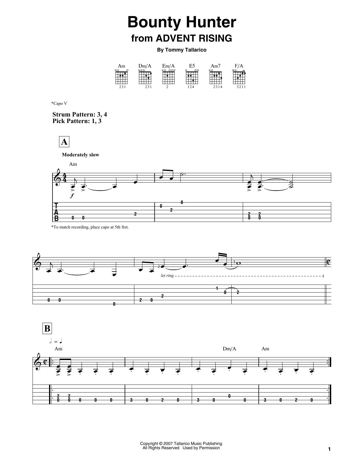 Tommy Tallarico Bounty Hunter (from Advent Rising) sheet music notes and chords. Download Printable PDF.