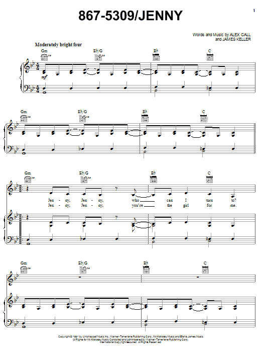 Tommy Tutone 867-5309/Jenny sheet music notes and chords. Download Printable PDF.