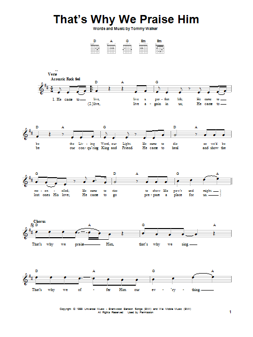 Tommy Walker That's Why We Praise Him sheet music notes and chords. Download Printable PDF.