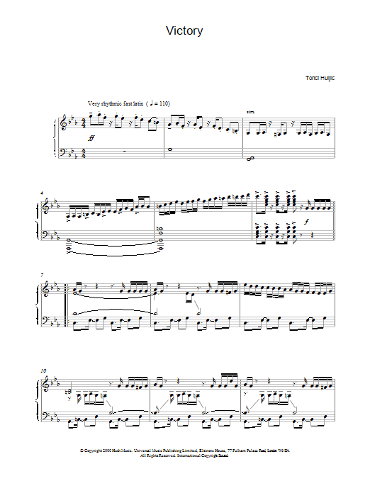 Learn to play Tonci Huljic Victory sheet music for Piano Solo in minutes. Price: 7.8900$ Tonci Huljic Victory sheet music notes and chords arranged for Piano Solo