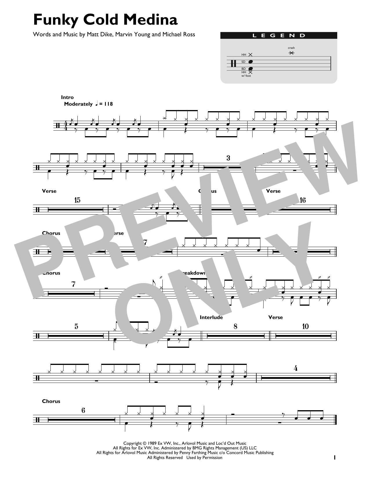 Tone Loc Funky Cold Medina sheet music notes and chords. Download Printable PDF.