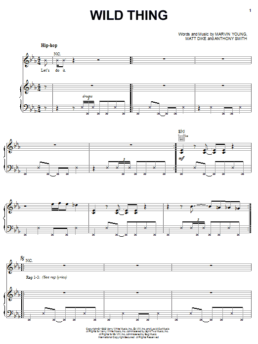 Tone-Loc Wild Thing sheet music notes and chords arranged for Piano, Vocal & Guitar Chords (Right-Hand Melody)