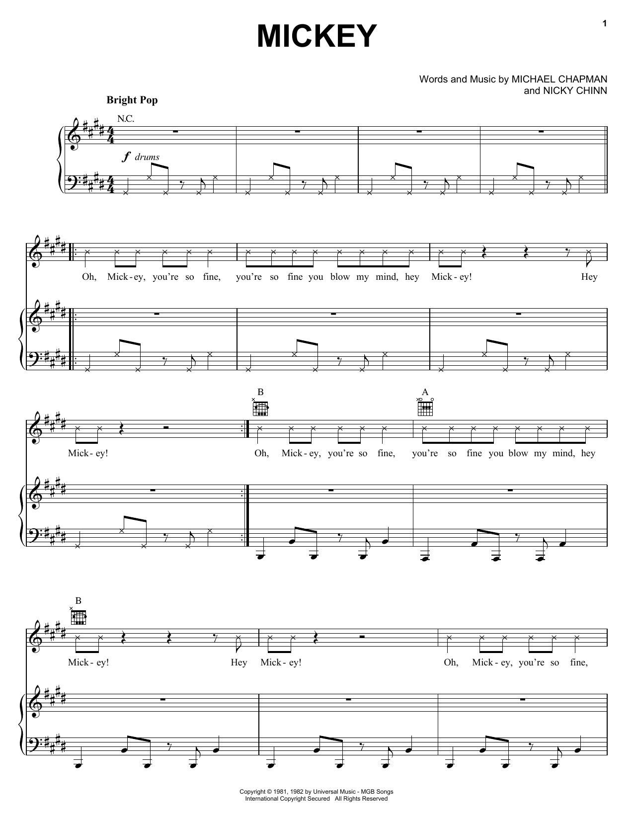 Toni Basil Mickey sheet music notes and chords. Download Printable PDF.