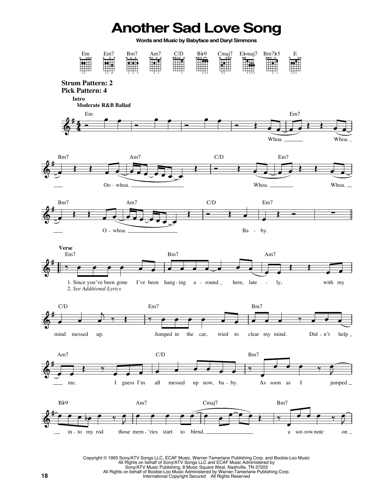 Toni Braxton Another Sad Love Song sheet music notes and chords. Download Printable PDF.