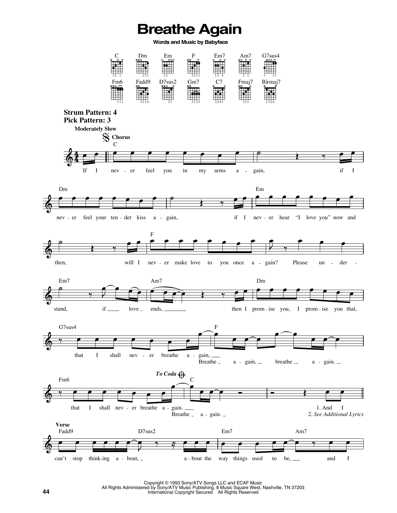 Toni Braxton Breathe Again sheet music notes and chords. Download Printable PDF.