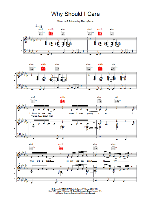 Toni Braxton Why Should I Care sheet music notes and chords. Download Printable PDF.