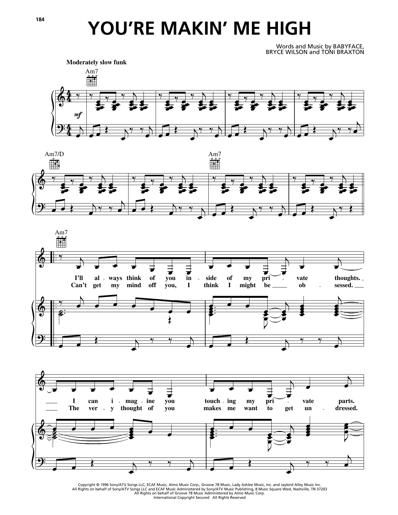 Toni Braxton You're Makin' Me High sheet music notes and chords arranged for Piano, Vocal & Guitar Chords