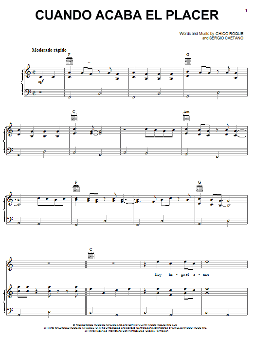 Learn to play Tonny Tun Tun Cuando Acaba El Placer sheet music for Piano, Vocal & Guitar Chords (Right-Hand Melody) in minutes. Price: 7.8900$ Tonny Tun Tun Cuando Acaba El Placer sheet music notes and chords arranged for Piano, Vocal & Guitar Chords (Right-Hand Melody)
