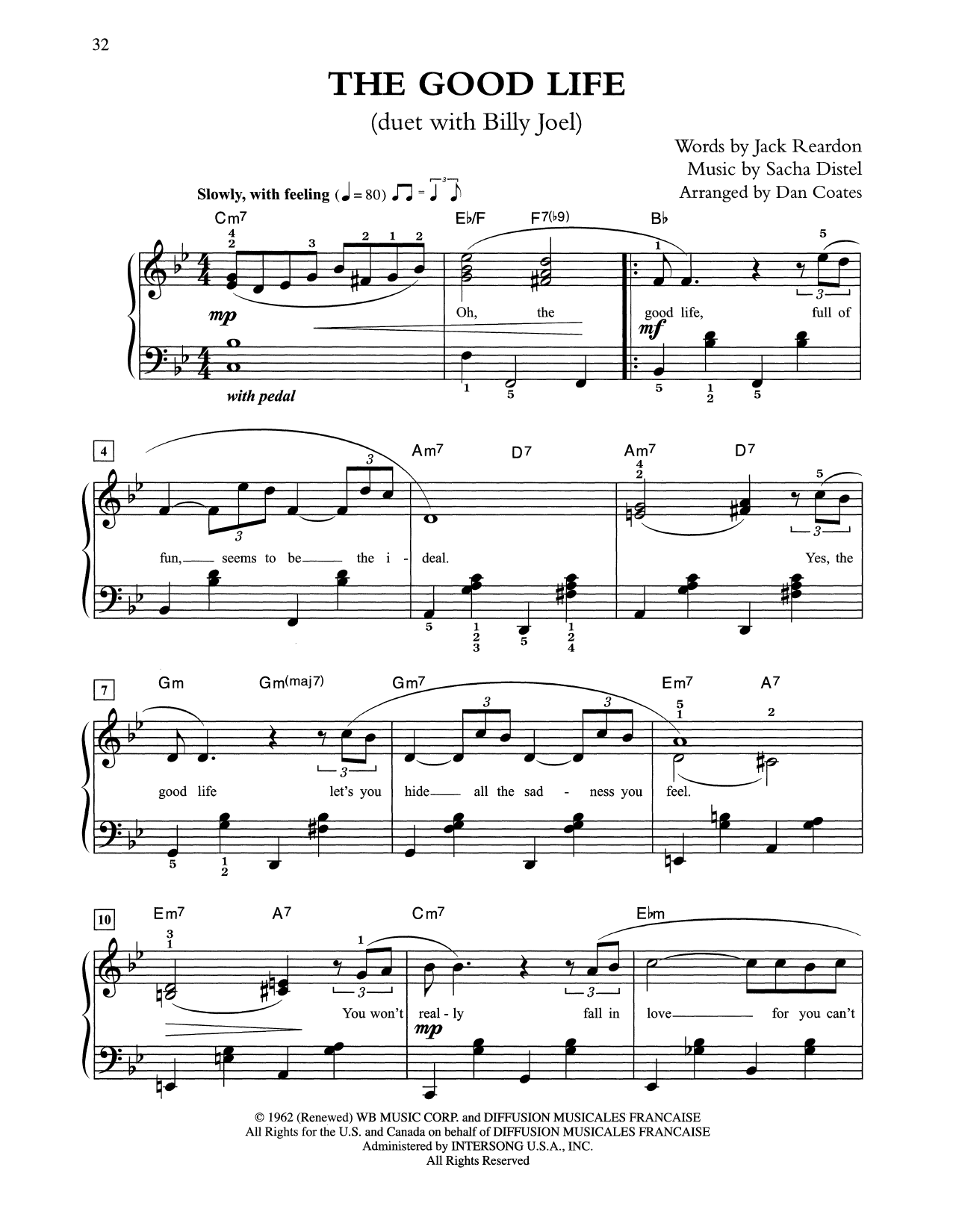 Tony Bennett & Billy Joel The Good Life (arr. Dan Coates) sheet music notes and chords. Download Printable PDF.