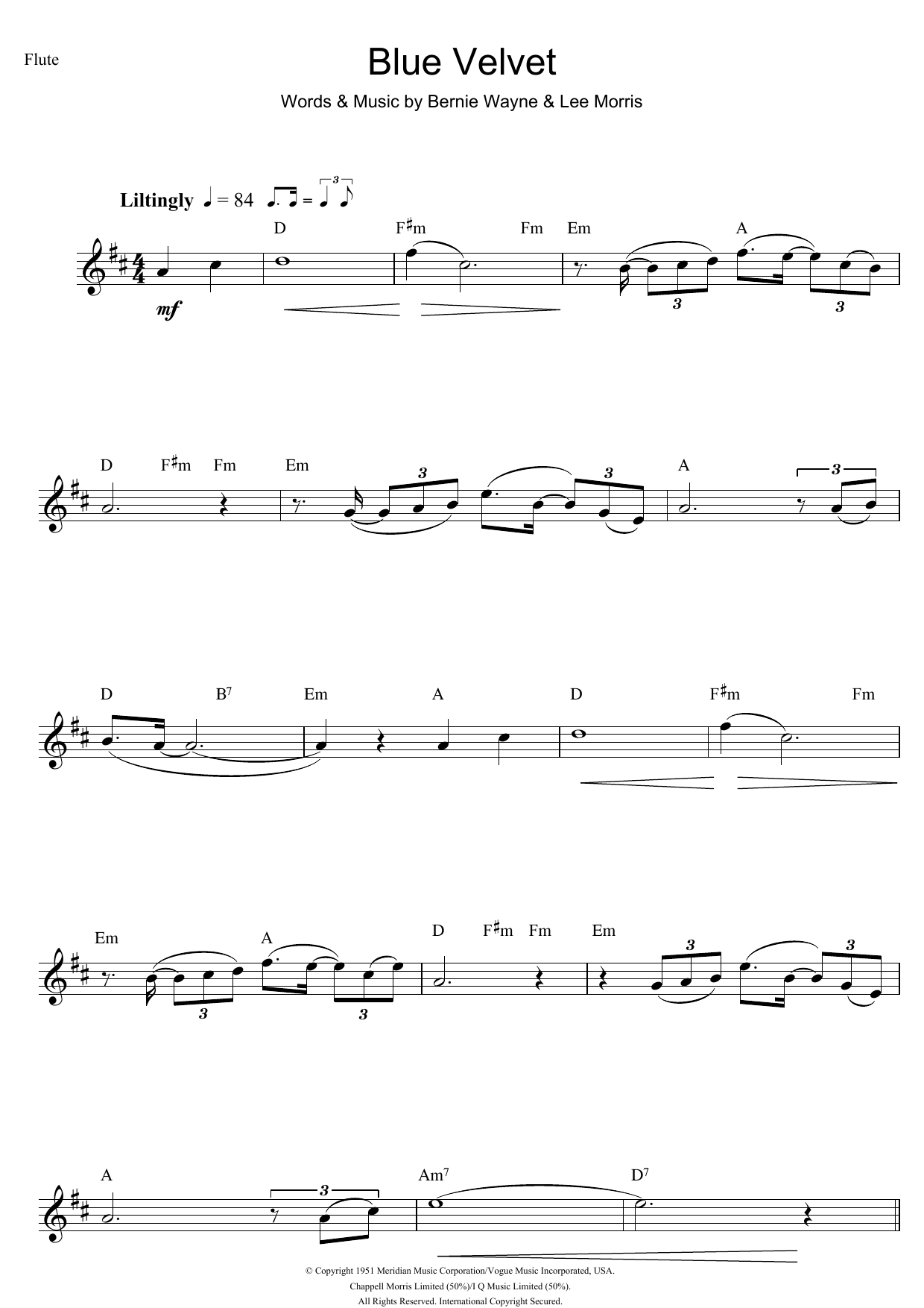 Tony Bennett Blue Velvet sheet music notes and chords. Download Printable PDF.