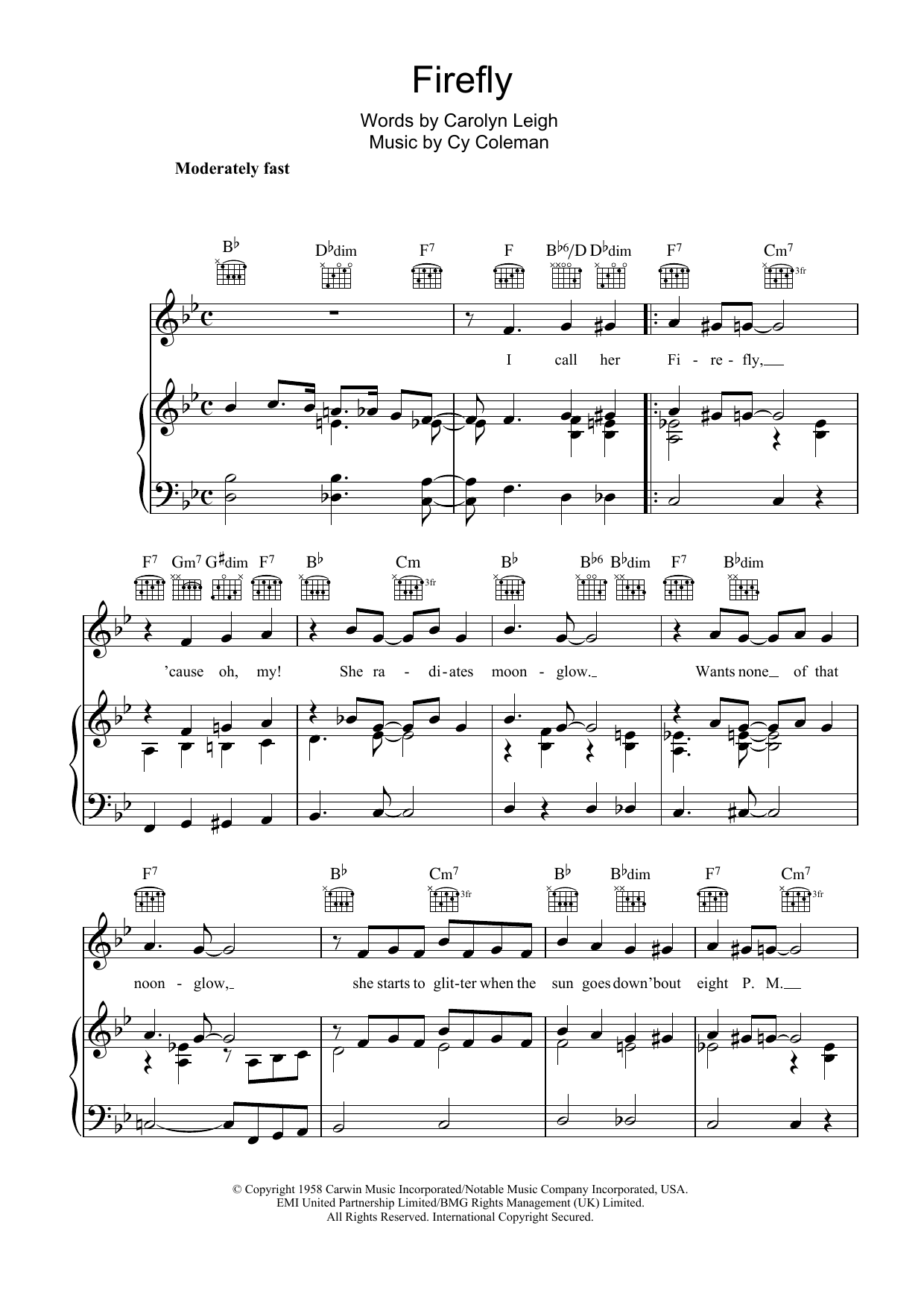 Learn to play Tony Bennett Firefly sheet music for Piano, Vocal & Guitar Chords in minutes. Price: 7.8900$ Tony Bennett Firefly sheet music notes and chords arranged for Piano, Vocal & Guitar Chords