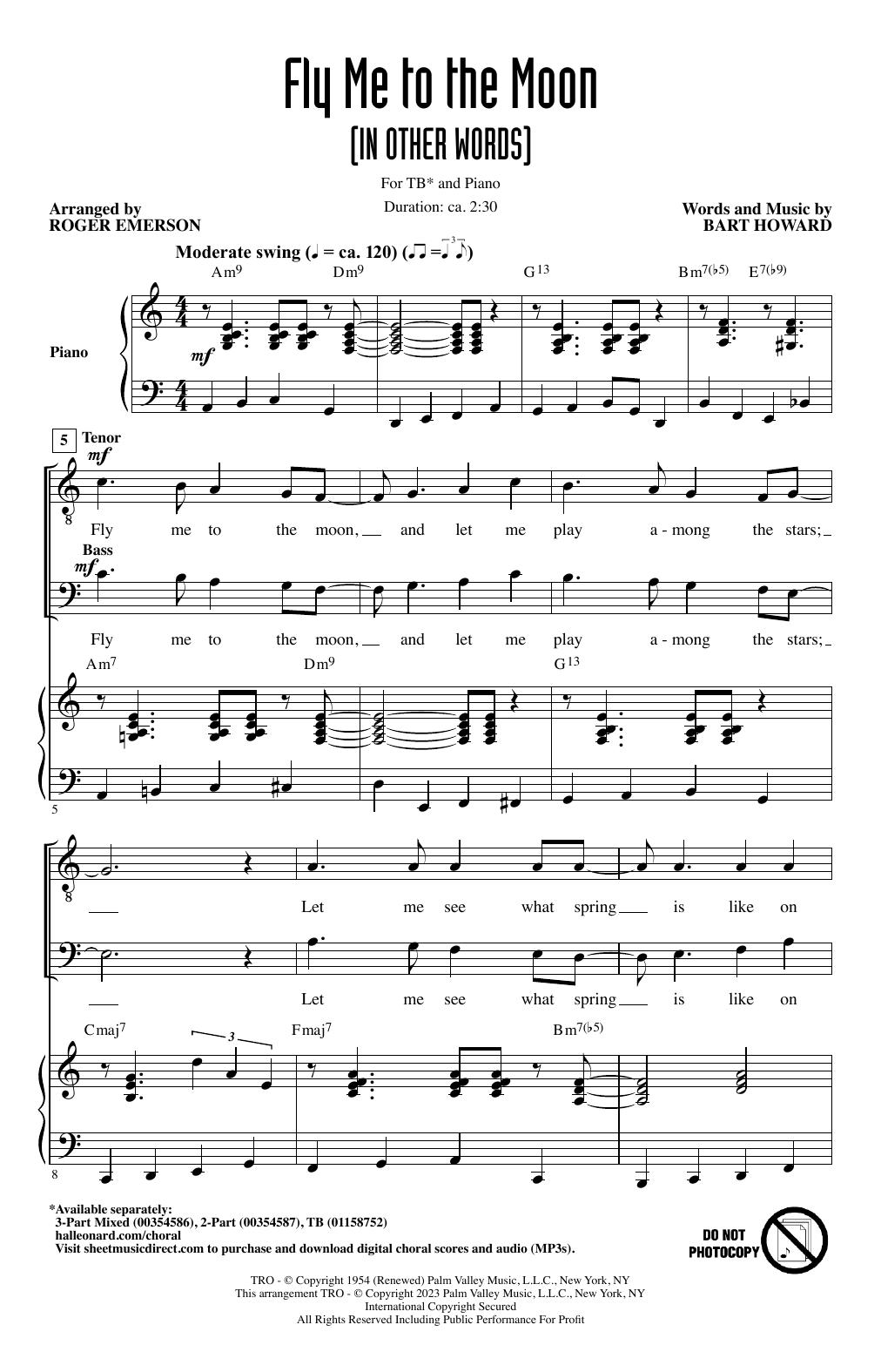 Tony Bennett Fly Me To The Moon (In Other Words) (arr. Roger Emerson) sheet music notes and chords. Download Printable PDF.