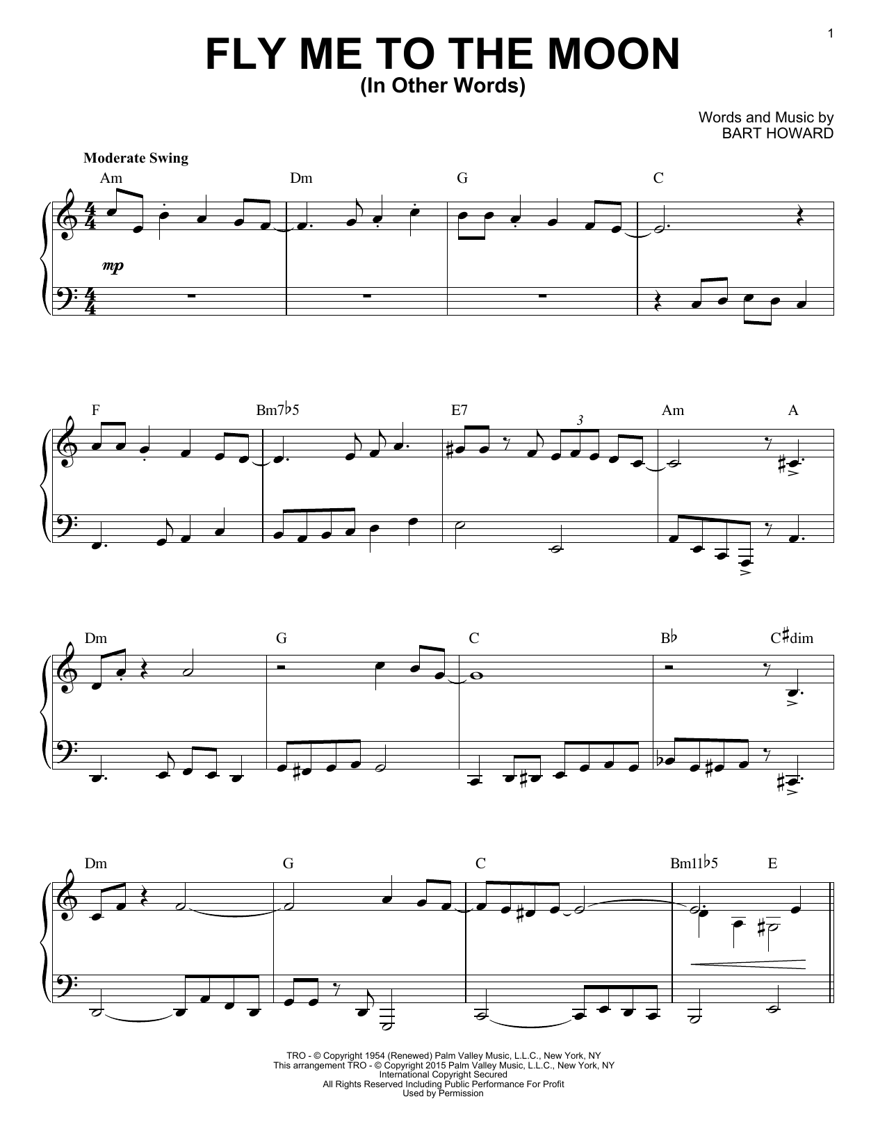 Tony Bennett Fly Me To The Moon (In Other Words) [Jazz version] (arr. Brent Edstrom) sheet music notes and chords. Download Printable PDF.