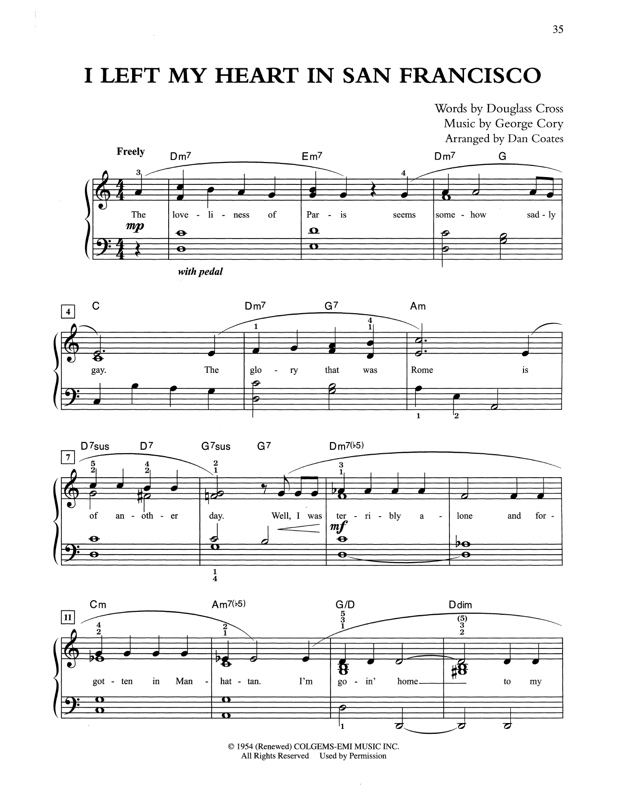 Tony Bennett I Left My Heart In San Francisco (arr. Dan Coates) sheet music notes and chords. Download Printable PDF.