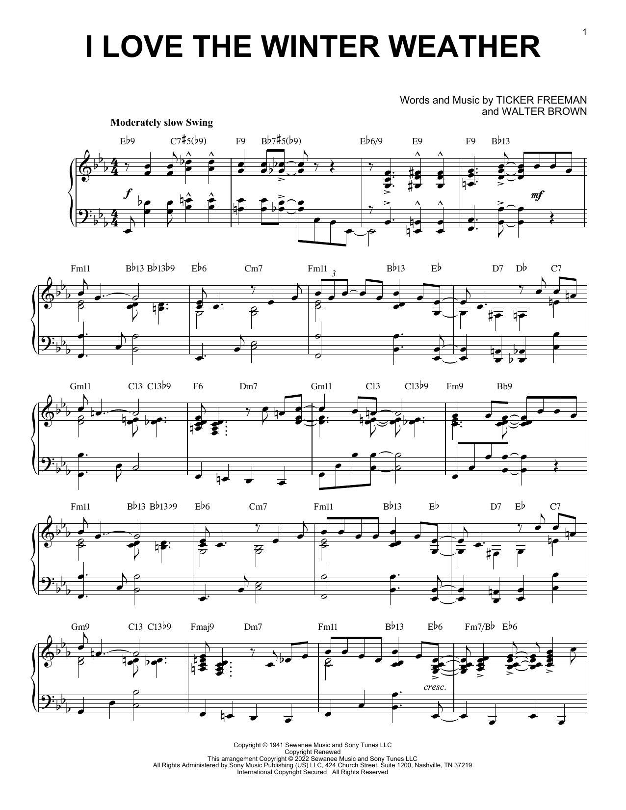 Tony Bennett I Love The Winter Weather (arr. Brent Edstrom) sheet music notes and chords. Download Printable PDF.