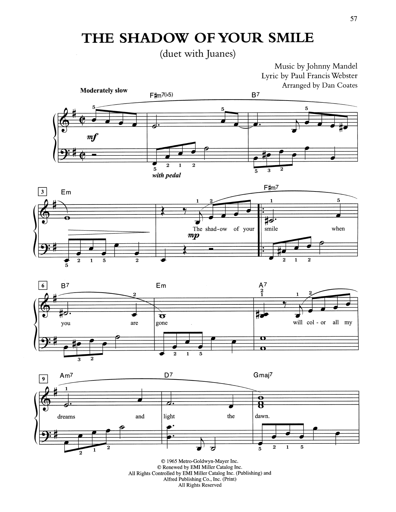 Tony Bennett & Juanes The Shadow Of Your Smile (arr. Dan Coates) sheet music notes and chords. Download Printable PDF.