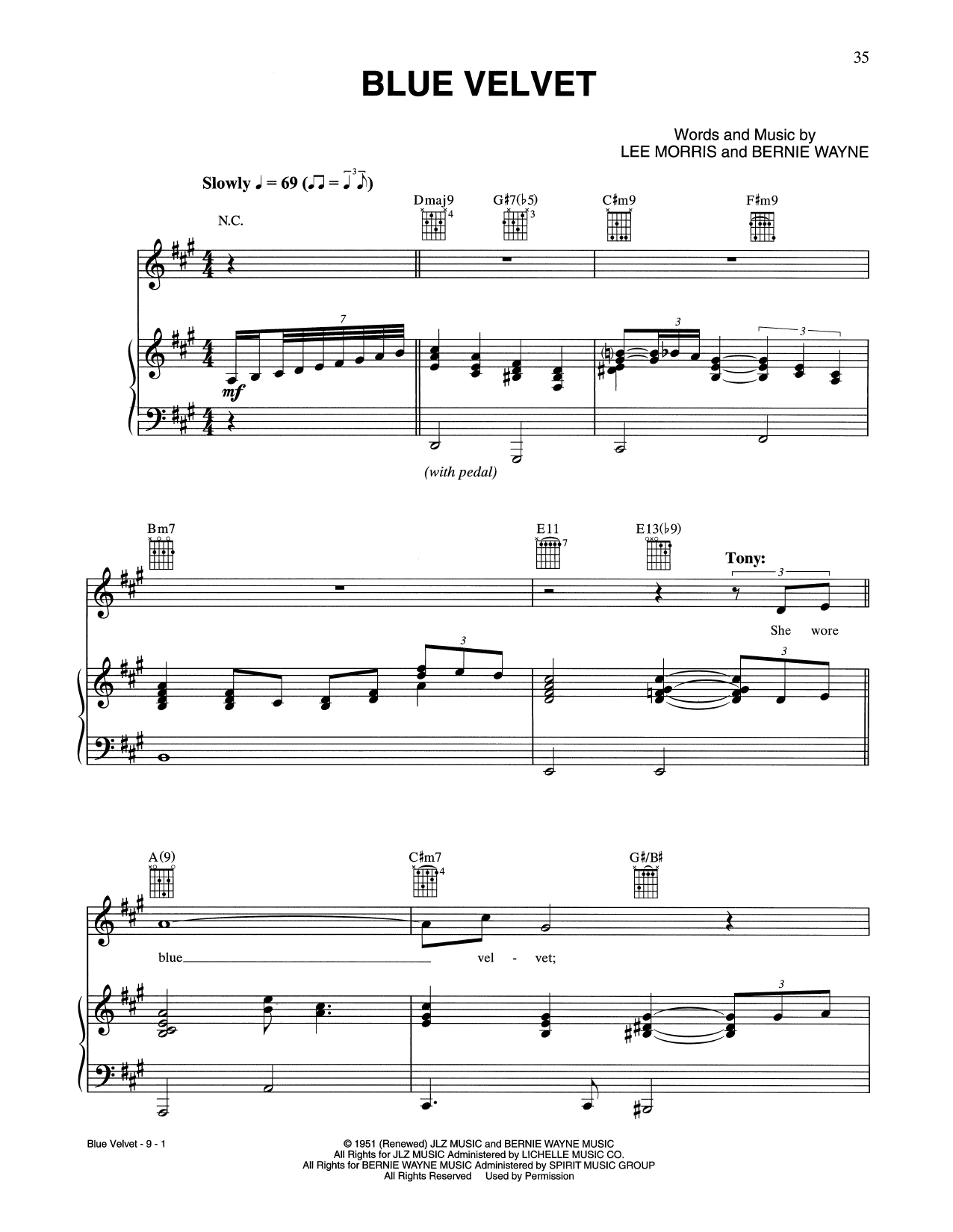 Tony Bennett & k.d. lang Blue Velvet sheet music notes and chords. Download Printable PDF.