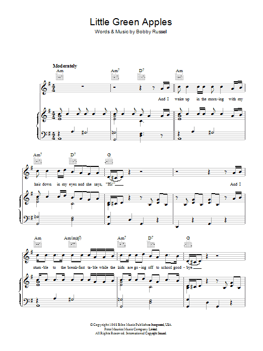 Learn to play Tony Bennett Little Green Apples sheet music for Piano, Vocal & Guitar Chords in minutes. Price: 7.8900$ Tony Bennett Little Green Apples sheet music notes and chords arranged for Piano, Vocal & Guitar Chords