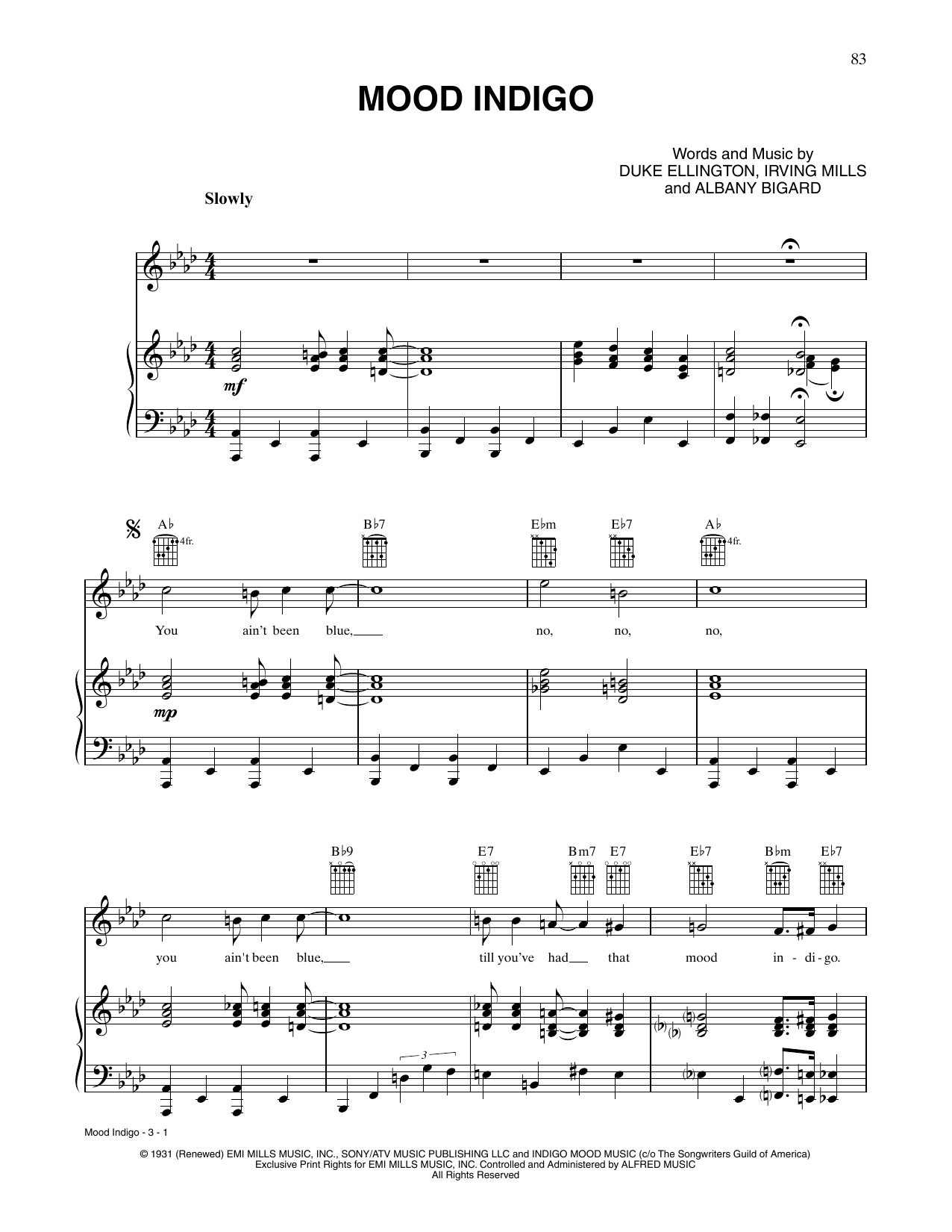 Learn to play Tony Bennett Mood Indigo sheet music for Piano, Vocal & Guitar Chords (Right-Hand Melody) in minutes. Price: 7.8900$ Tony Bennett Mood Indigo sheet music notes and chords arranged for Piano, Vocal & Guitar Chords (Right-Hand Melody)