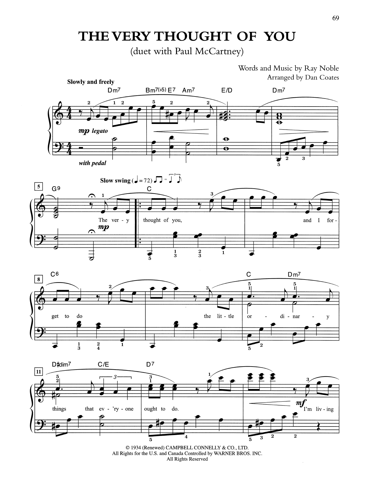 Tony Bennett & Paul McCartney The Very Thought Of You (arr. Dan Coates) sheet music notes and chords. Download Printable PDF.