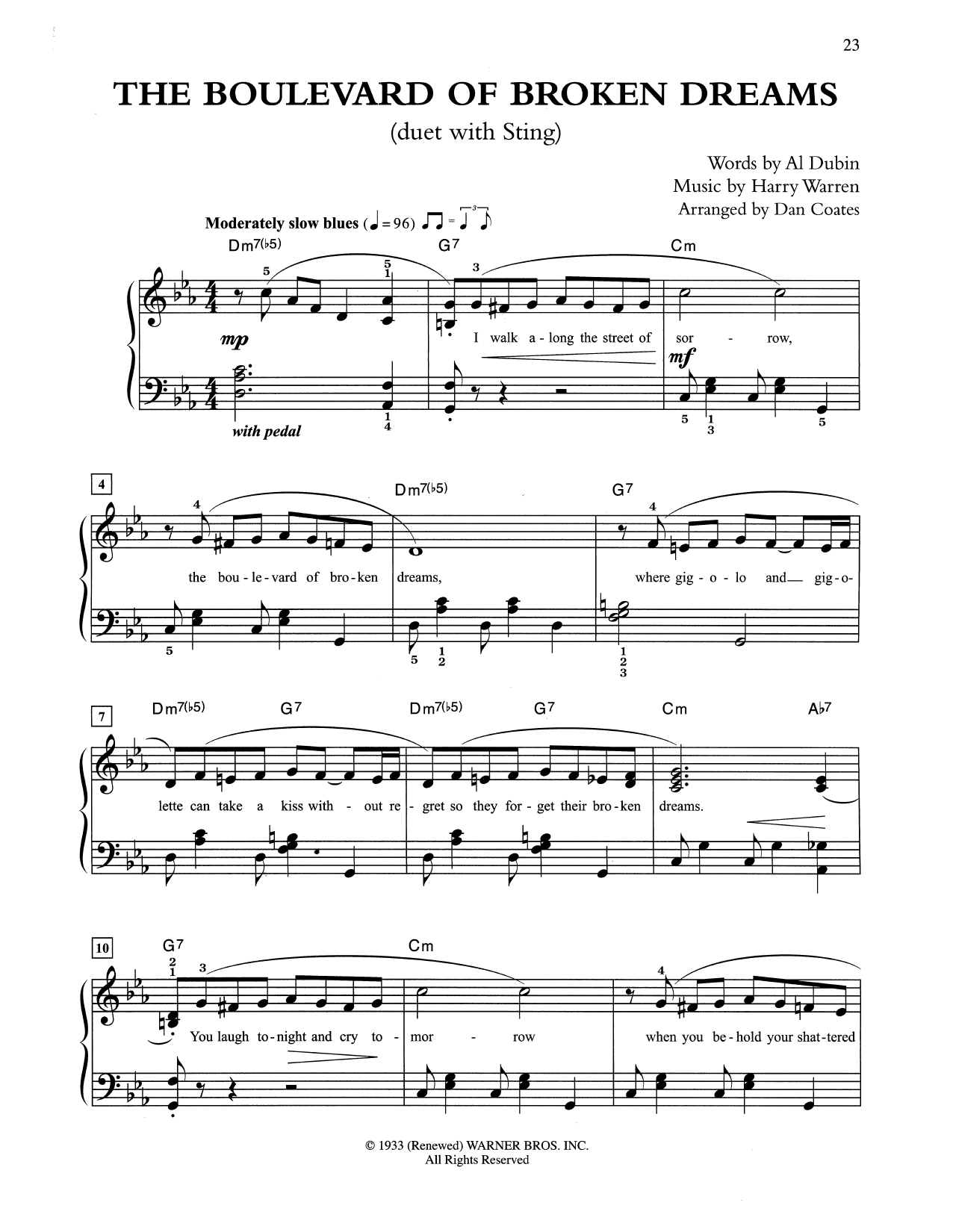 Learn to play Tony Bennett & Sting The Boulevard Of Broken Dreams (arr. Dan Coates) sheet music for Easy Piano in minutes. Price: 6.9900$ Tony Bennett & Sting The Boulevard Of Broken Dreams (arr. Dan Coates) sheet music notes and chords arranged for Easy Piano
