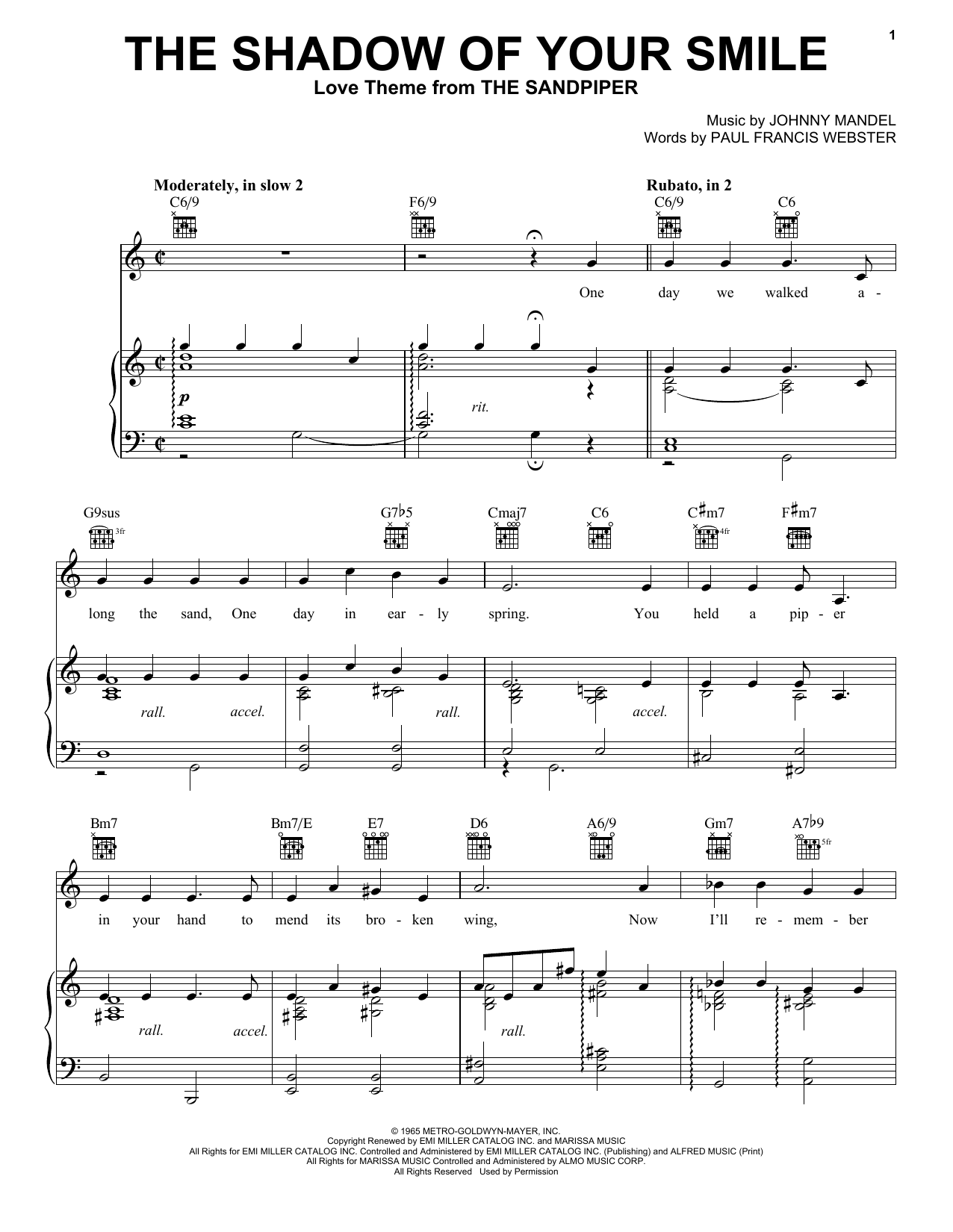 Tony Bennett The Shadow Of Your Smile sheet music notes and chords. Download Printable PDF.