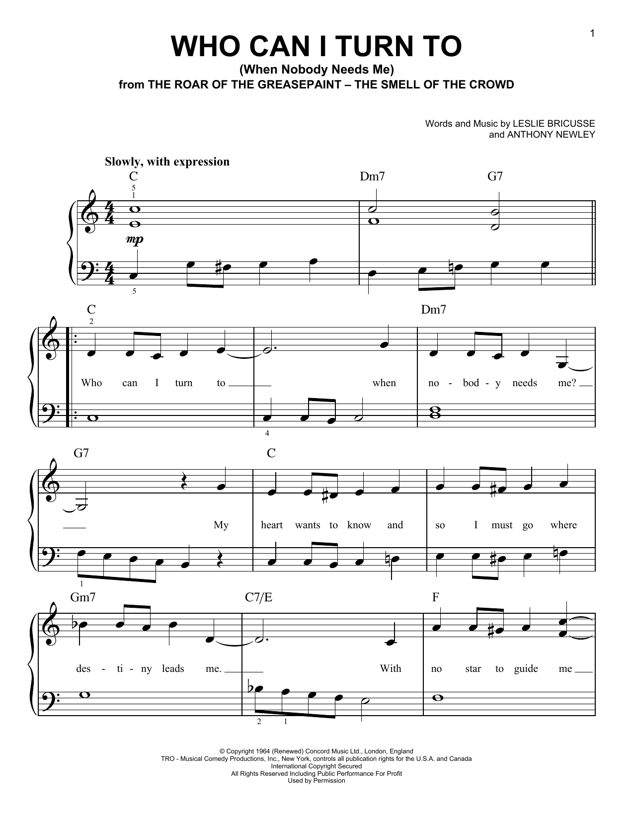 Tony Bennett Who Can I Turn To (When Nobody Needs Me) sheet music notes and chords. Download Printable PDF.