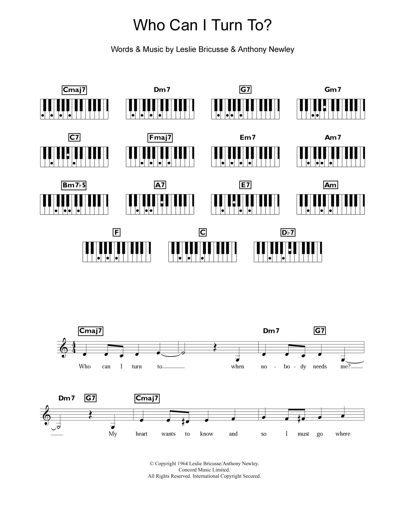 Learn to play Tony Bennett Who Can I Turn To? sheet music for Piano Chords/Lyrics in minutes. Price: 4.4900$ Tony Bennett Who Can I Turn To? sheet music notes and chords arranged for Piano Chords/Lyrics