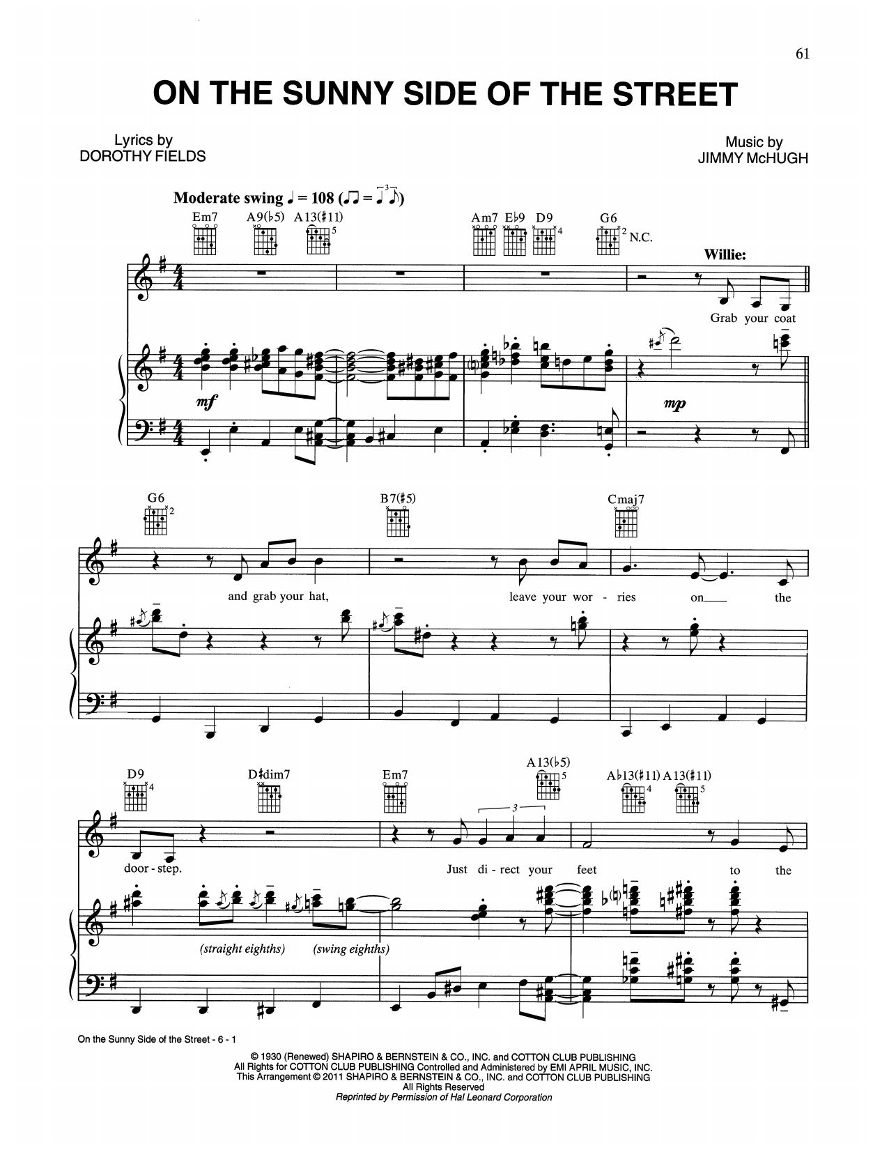 Tony Bennett & Willie Nelson On The Sunny Side Of The Street sheet music notes and chords. Download Printable PDF.