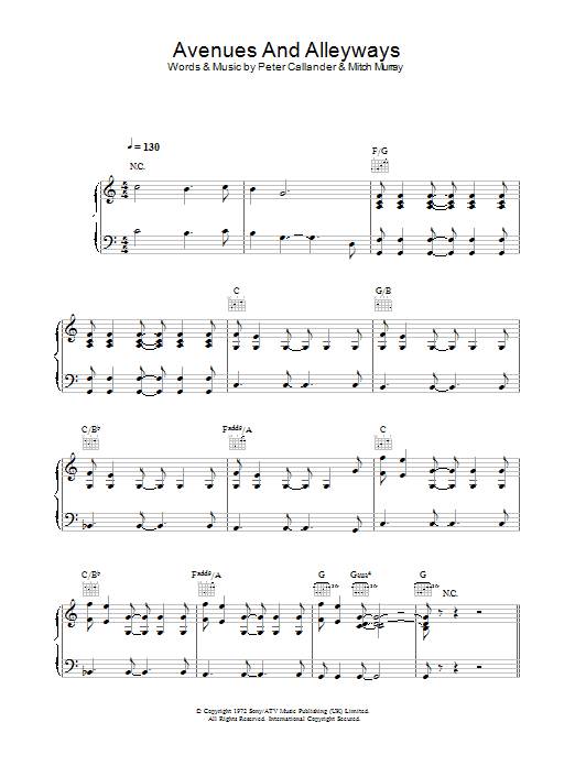 Tony Christie Avenues & Alleyways sheet music notes and chords. Download Printable PDF.