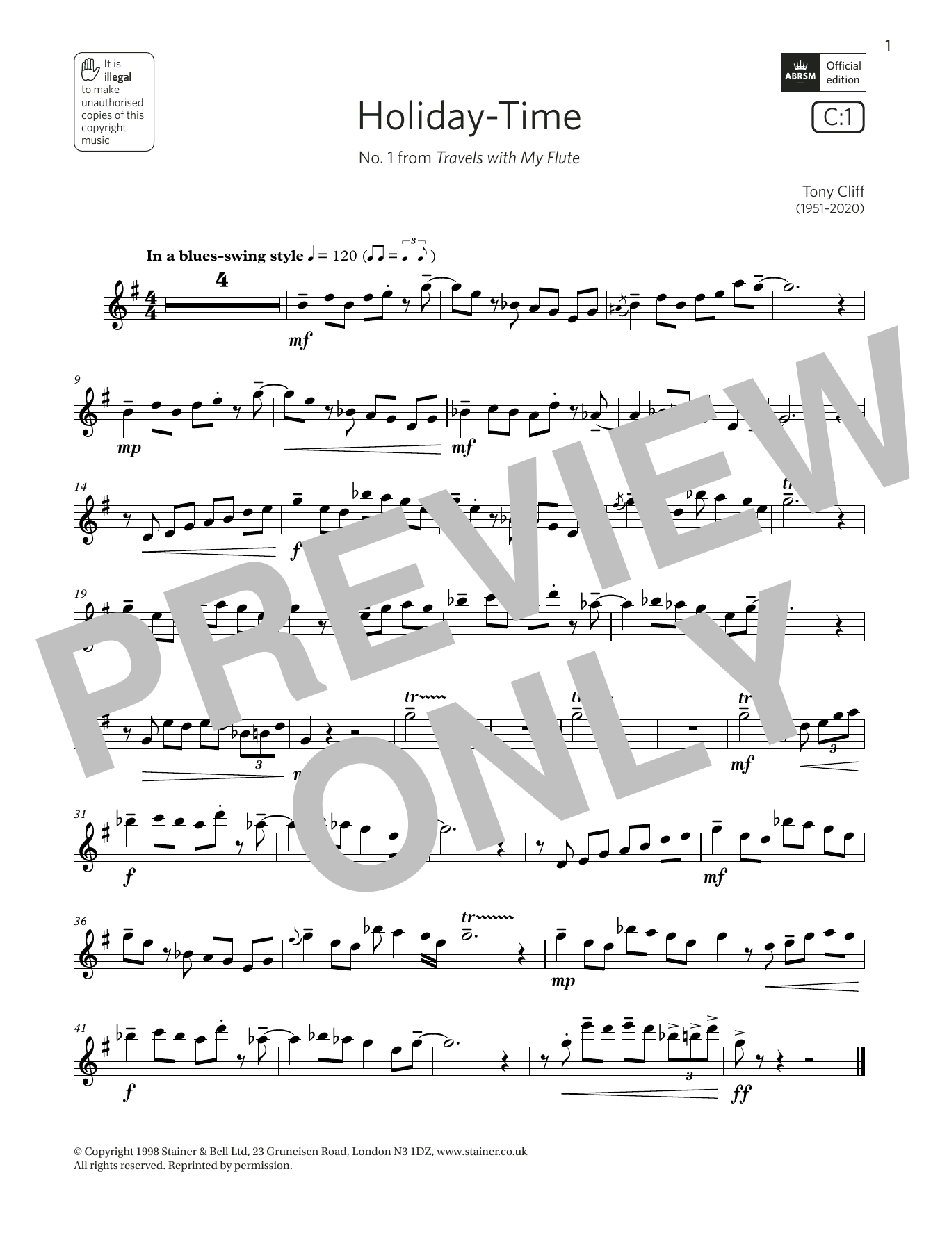 Tony Cliff Holiday-Time (from Travels with My Flute) (Grade 4 List C1 from the ABRSM Flute syllabus from 2022) sheet music notes and chords. Download Printable PDF.